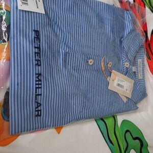 Peter Millar Blue and White Striped Polo Shirt NWT